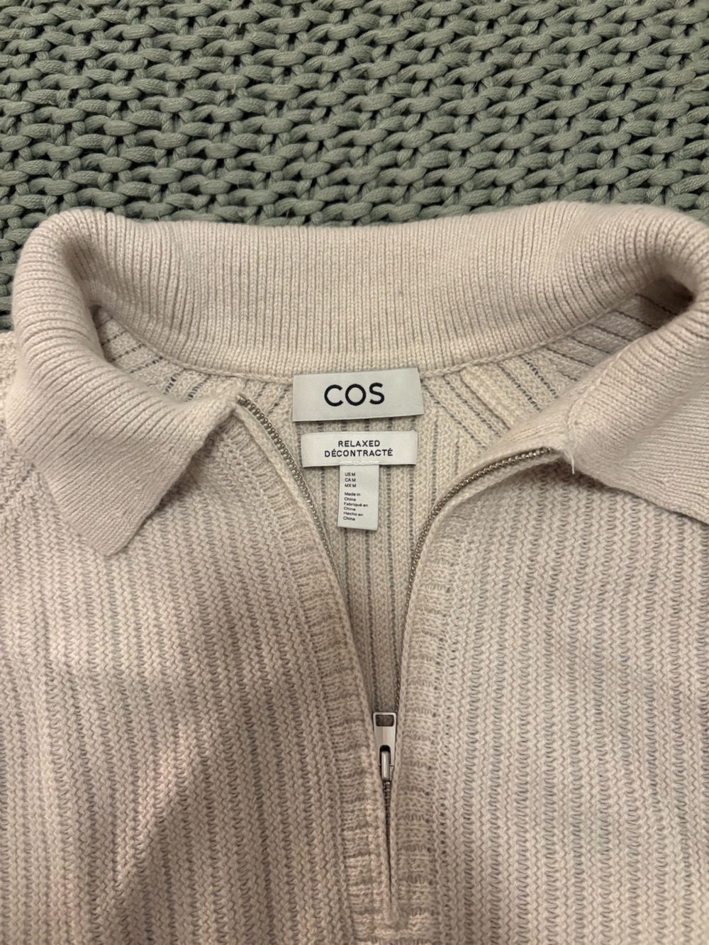 COS WOOL AND COTTON HALF-ZIP SWEATER MEN’S